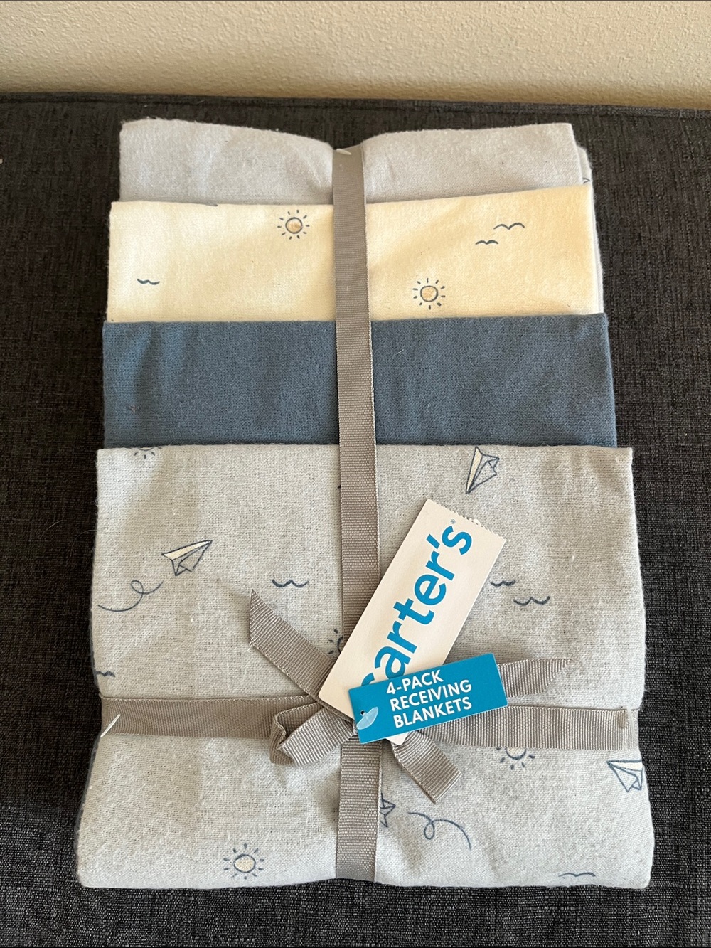 Carter's Baby Receiving Blankets - 4-Pack (Gray, Cream, Blue, Light Gray)